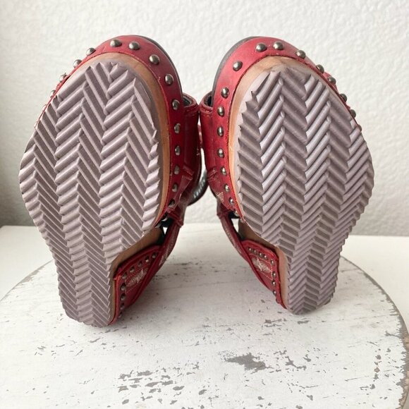 Lane Boots LEXINGTON Womens Red Wedges 6 Western Sandals Cowgirl Wooden Heels - Picture 8 of 11